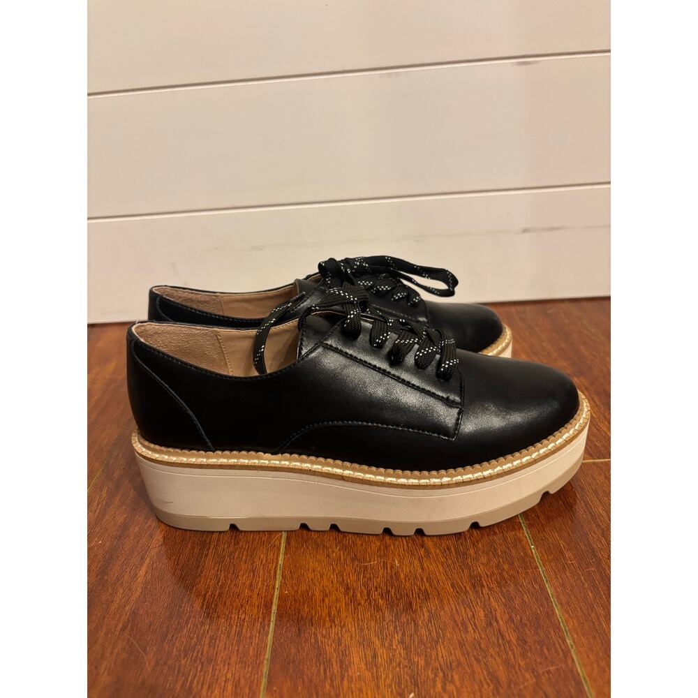 Chelsea & Violet Black Leather Platform Oxfords with Cream Sole